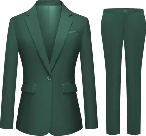 Womens 2 Piece Pants Suit Solid Notch Lapel One Button Slim Fit Blazer Jacket Elastic Waist Pants Tuxedo Set
