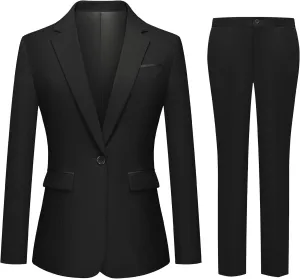 Womens 2 Piece Pants Suit Solid Notch Lapel One Button Slim Fit Blazer Jacket Elastic Waist Pants Tuxedo Set
