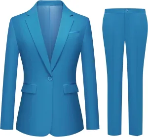 Womens 2 Piece Pants Suit Solid Notch Lapel One Button Slim Fit Blazer Jacket Elastic Waist Pants Tuxedo Set
