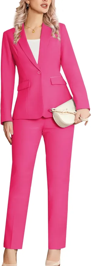 Women's 2 Piece Suit Notched Lapel One Button Slim Fit Business Office Work Tuxedo Blazer Pants Set