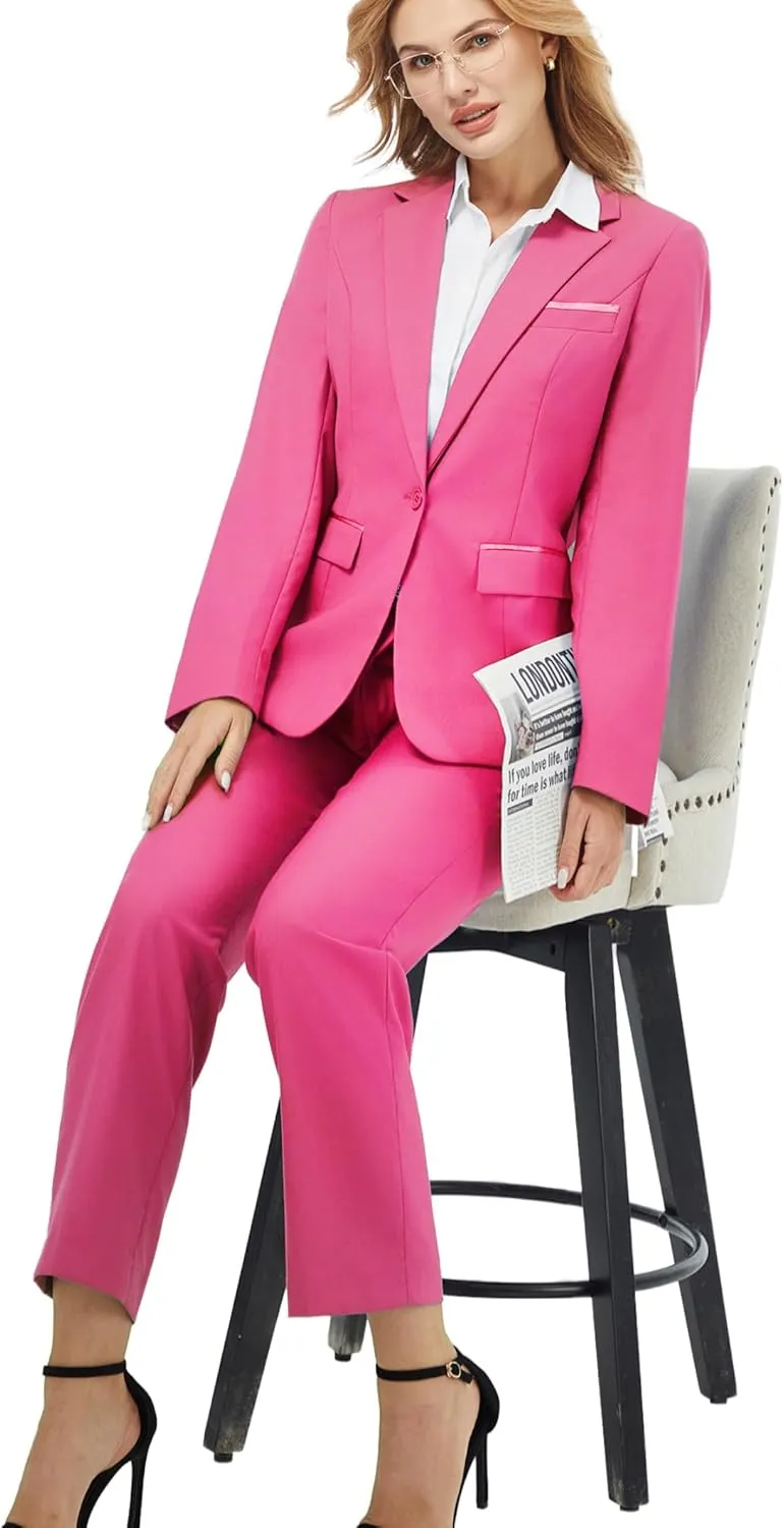 Women's 2 Piece Suit Notched Lapel One Button Slim Fit Business Office Work Tuxedo Blazer Pants Set
