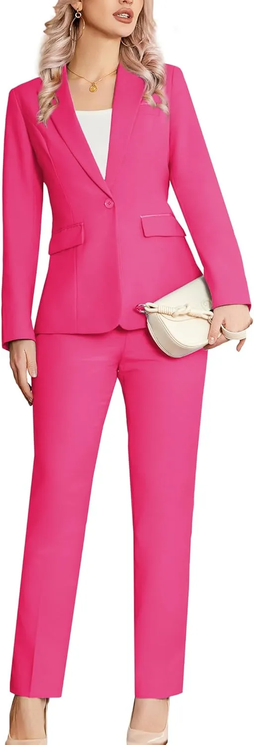 Women's 2 Piece Suit Notched Lapel One Button Slim Fit Business Office Work Tuxedo Blazer Pants Set