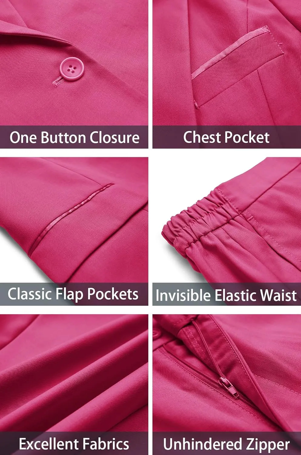 Women's 2 Piece Suit Notched Lapel One Button Slim Fit Business Office Work Tuxedo Blazer Pants Set