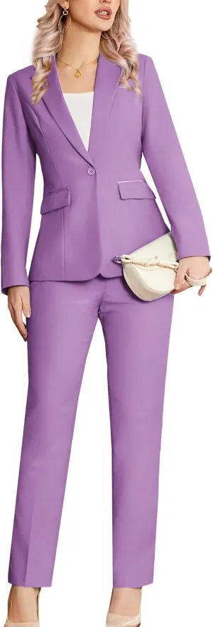 Women's 2 Piece Suit Notched Lapel One Button Slim Fit Business Office Work Tuxedo Blazer Pants Set