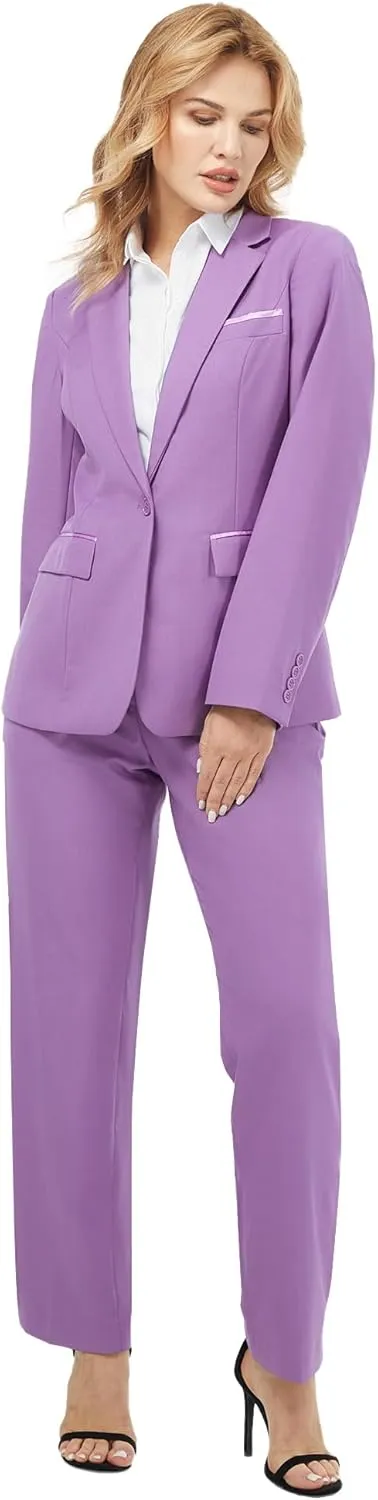 Women's 2 Piece Suit Notched Lapel One Button Slim Fit Business Office Work Tuxedo Blazer Pants Set