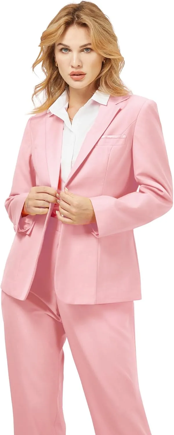 Women's 2 Piece Suit Notched Lapel One Button Slim Fit Business Office Work Tuxedo Blazer Pants Set