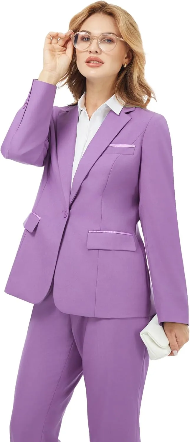 Women's 2 Piece Suit Notched Lapel One Button Slim Fit Business Office Work Tuxedo Blazer Pants Set