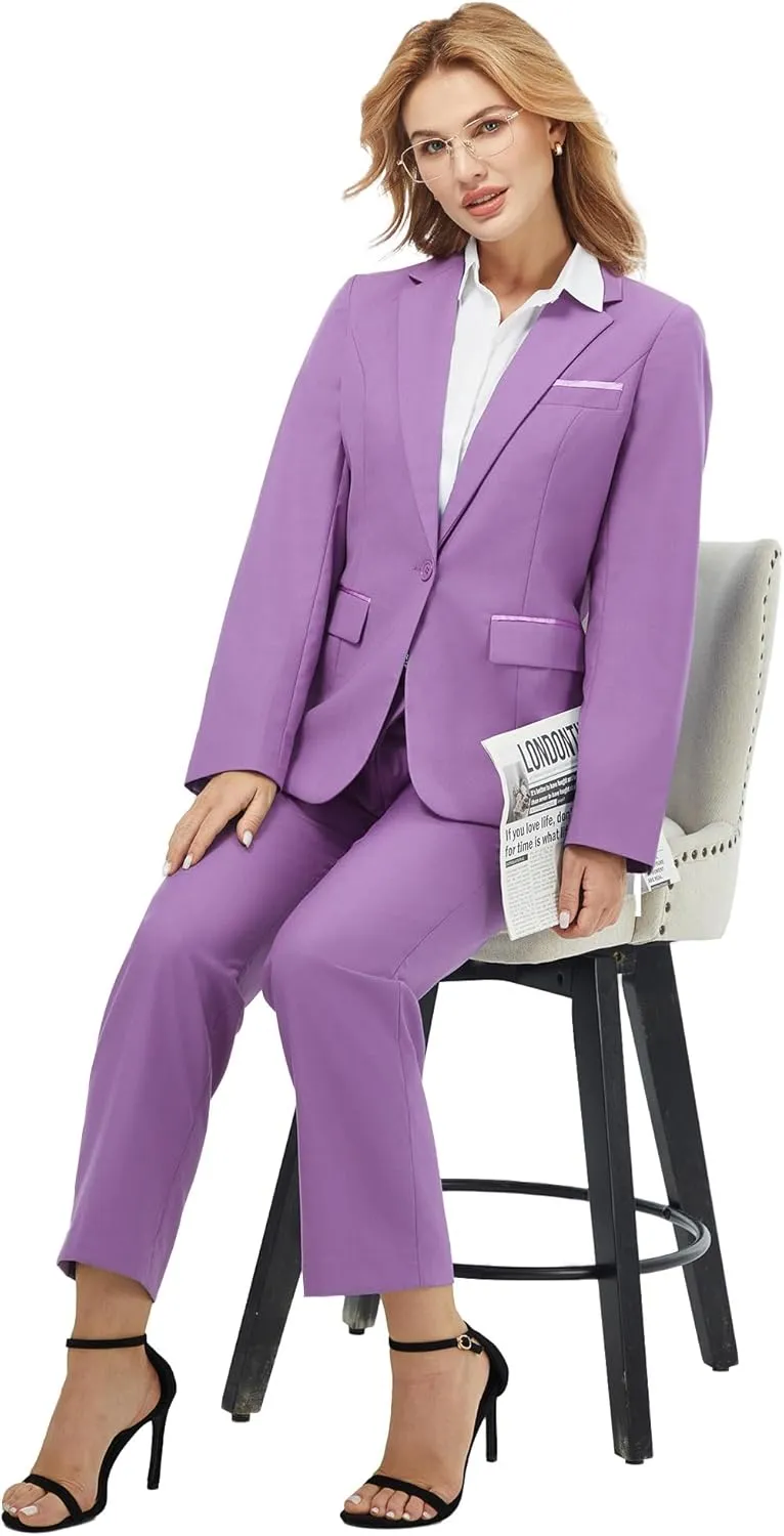Women's 2 Piece Suit Notched Lapel One Button Slim Fit Business Office Work Tuxedo Blazer Pants Set