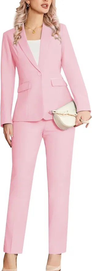 Women's 2 Piece Suit Notched Lapel One Button Slim Fit Business Office Work Tuxedo Blazer Pants Set