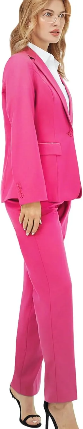 Women's 2 Piece Suit Notched Lapel One Button Slim Fit Business Office Work Tuxedo Blazer Pants Set