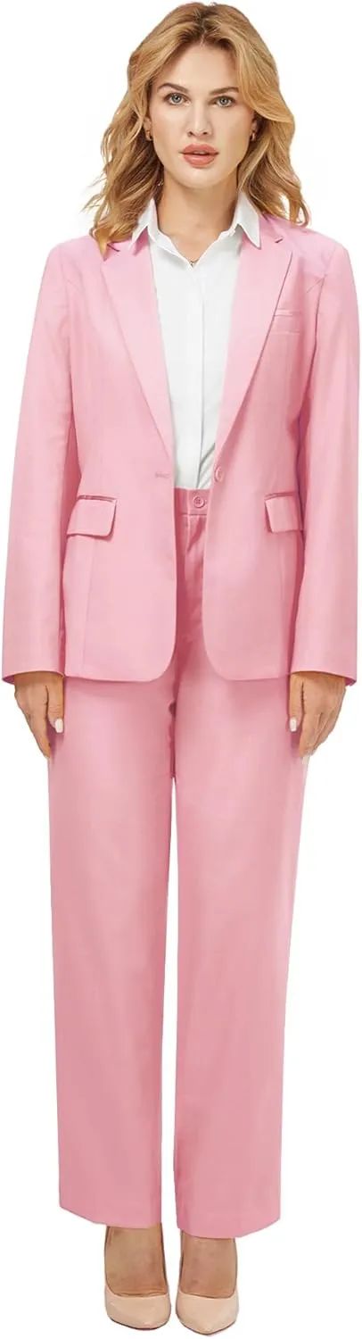 Women's 2 Piece Suit Notched Lapel One Button Slim Fit Business Office Work Tuxedo Blazer Pants Set