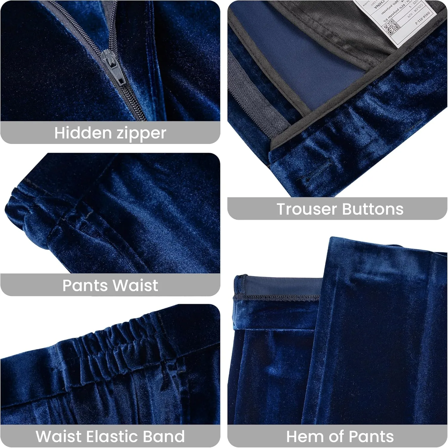 Women's 2 Piece Velvet Suit Notch Lapel One Button Slim Fit Business Party Wedding Tuxedo Blazer Pants Set