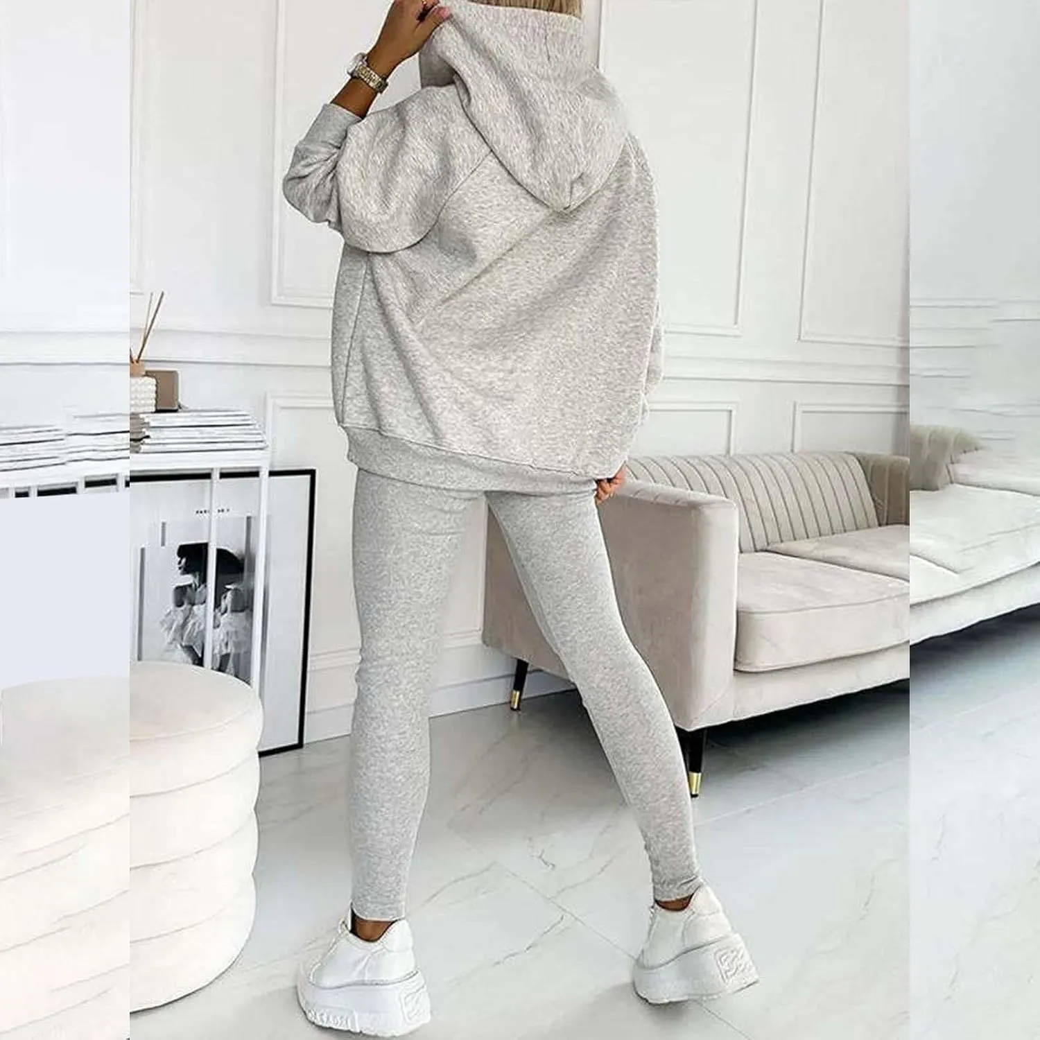 Womens 3 Piece Sports Outfits Lounge Hoodie Sweatsuit Sets Oversized Sweatshirt Baggy Fall Slim Trousers Vest Sweatpants