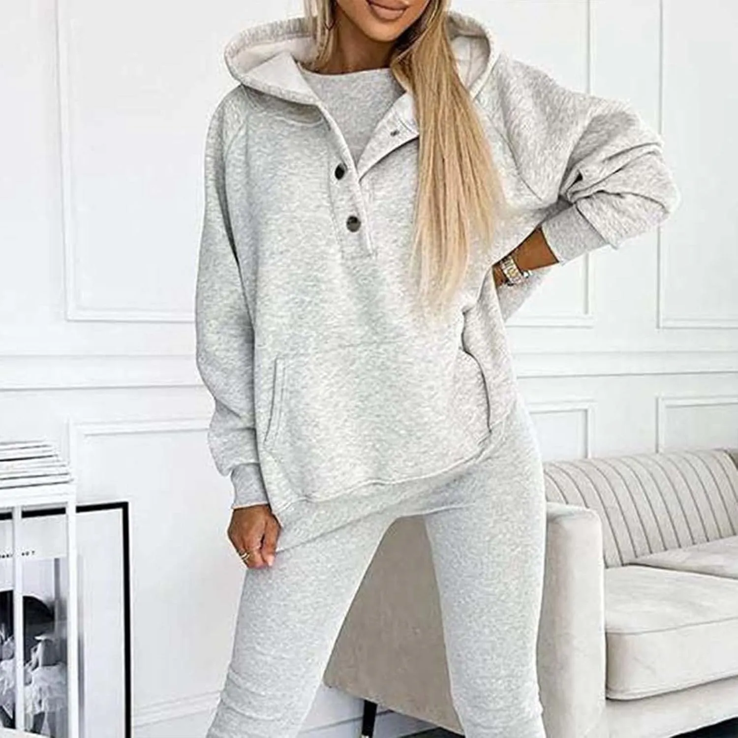 Womens 3 Piece Sports Outfits Lounge Hoodie Sweatsuit Sets Oversized Sweatshirt Baggy Fall Slim Trousers Vest Sweatpants