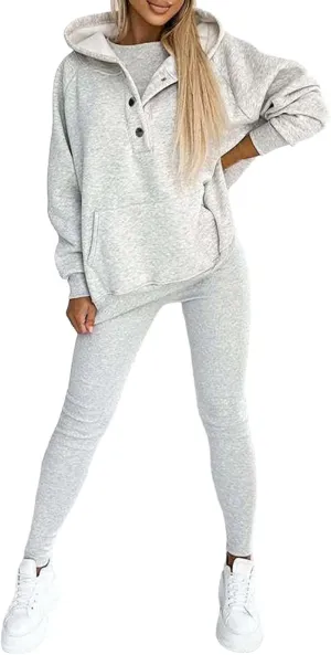 Womens 3 Piece Sports Outfits Lounge Hoodie Sweatsuit Sets Oversized Sweatshirt Baggy Fall Slim Trousers Vest Sweatpants