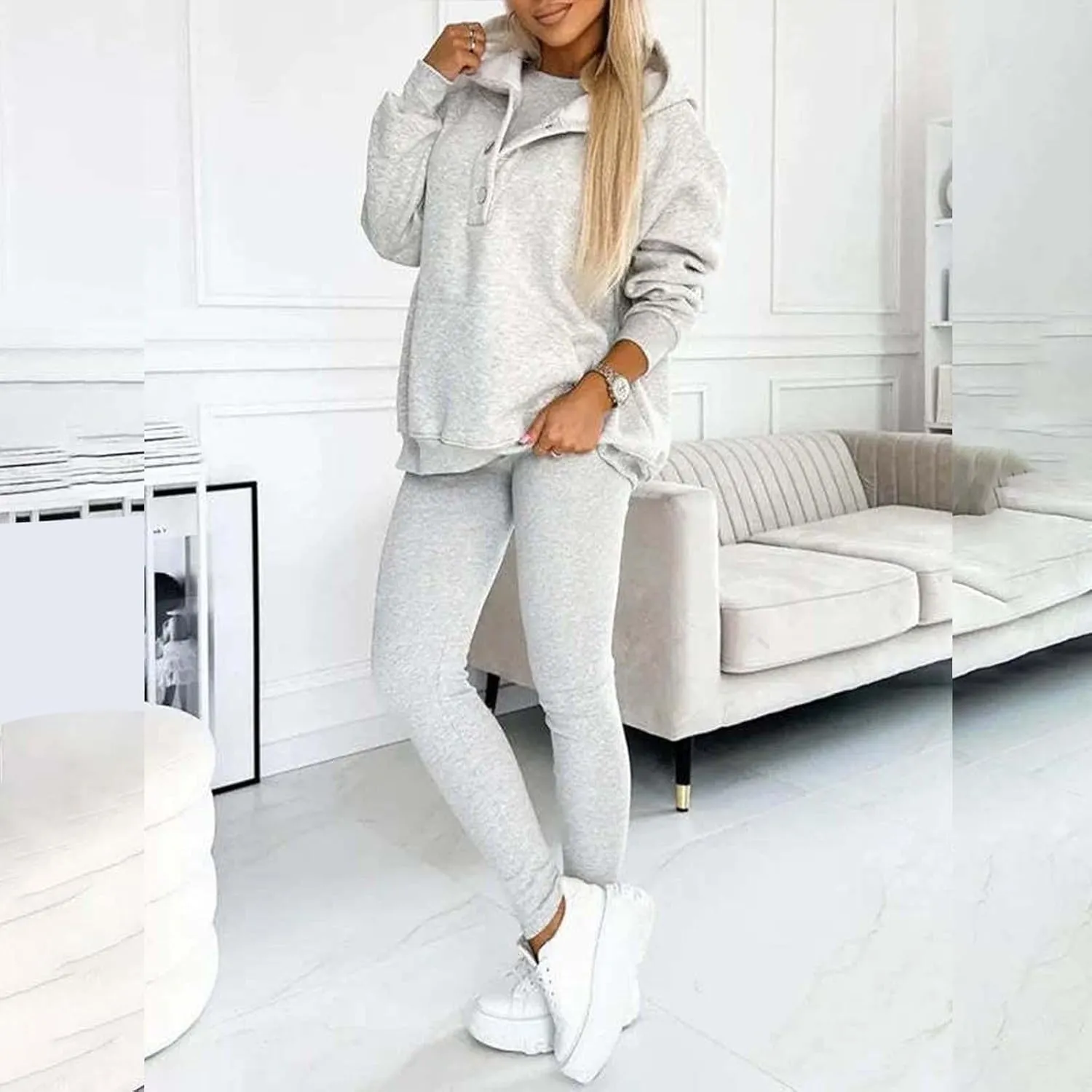 Womens 3 Piece Sports Outfits Lounge Hoodie Sweatsuit Sets Oversized Sweatshirt Baggy Fall Slim Trousers Vest Sweatpants