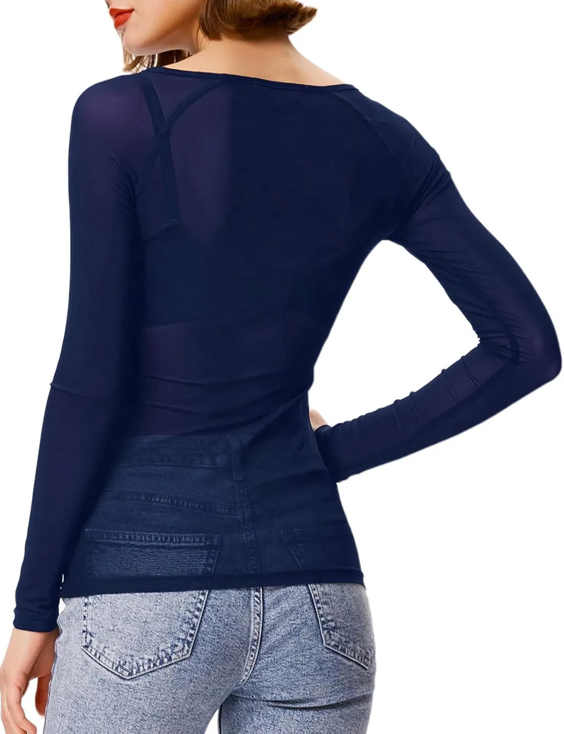 Women's Basic Long Sleeves Mesh Sheer Tops
