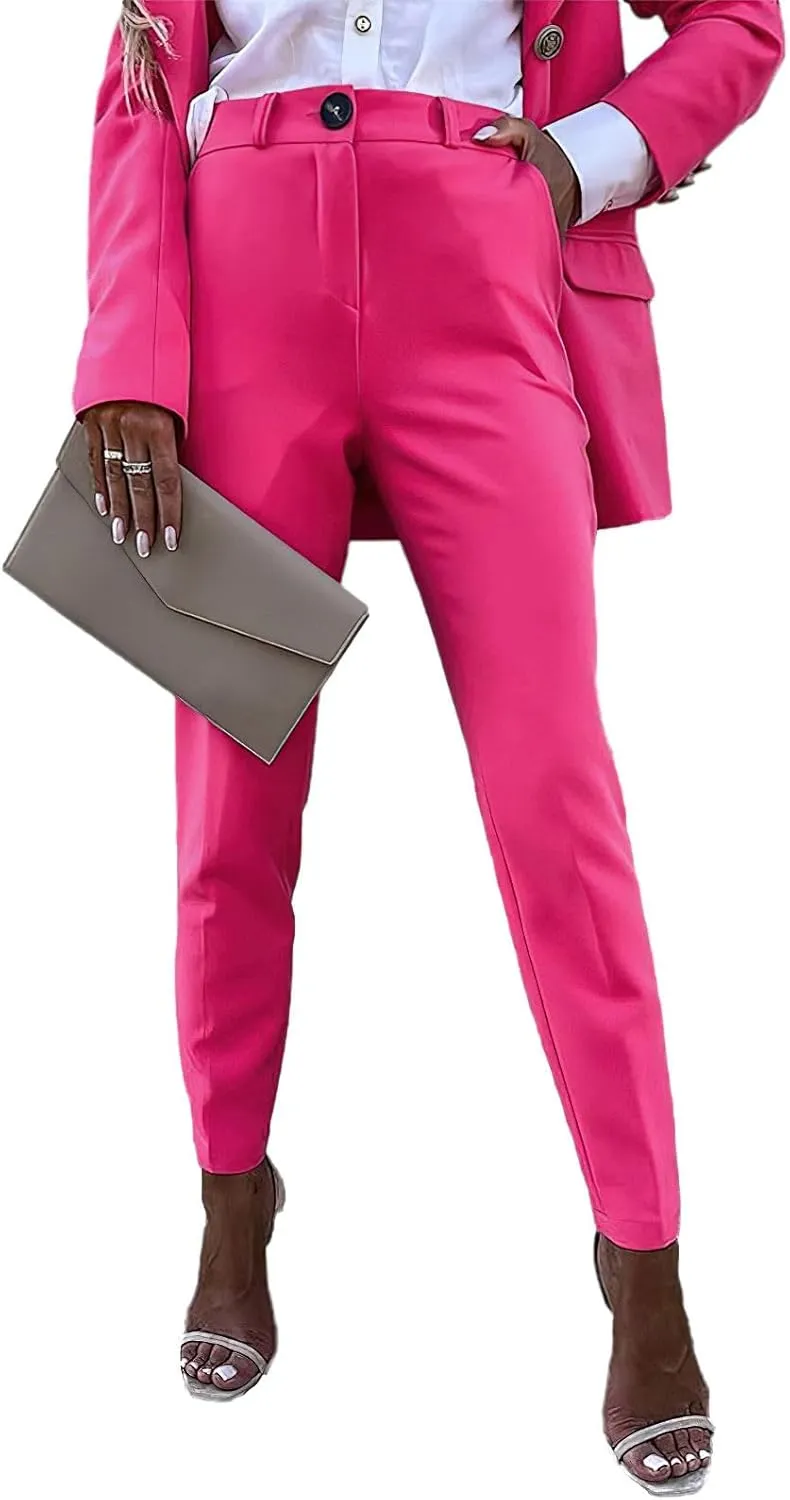 Women's Business Pants Suit with Long Sleeve Buttons Blazer 2 Pieces Office Lady Casual Formal Outfits