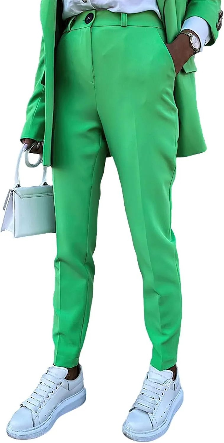 Women's Business Pants Suit with Long Sleeve Buttons Blazer 2 Pieces Office Lady Casual Formal Outfits