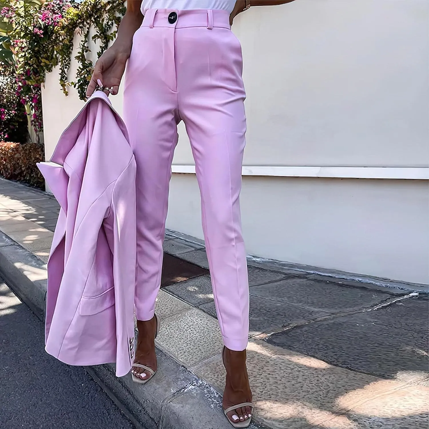 Women's Business Pants Suit with Long Sleeve Buttons Blazer 2 Pieces Office Lady Casual Formal Outfits