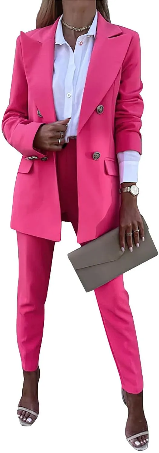 Women's Business Pants Suit with Long Sleeve Buttons Blazer 2 Pieces Office Lady Casual Formal Outfits