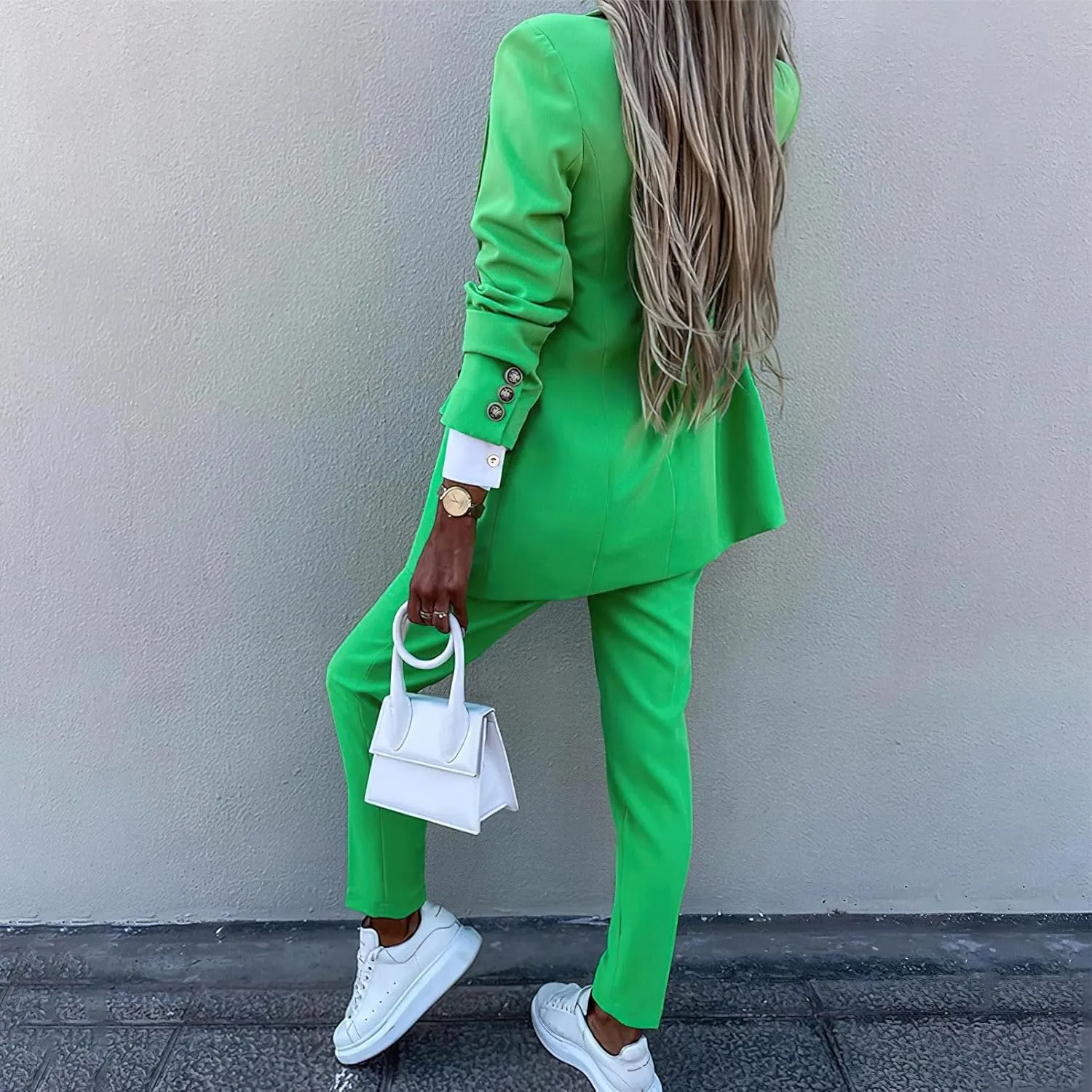 Women's Business Pants Suit with Long Sleeve Buttons Blazer 2 Pieces Office Lady Casual Formal Outfits