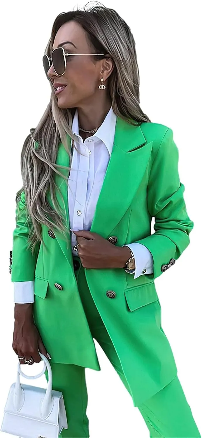 Women's Business Pants Suit with Long Sleeve Buttons Blazer 2 Pieces Office Lady Casual Formal Outfits