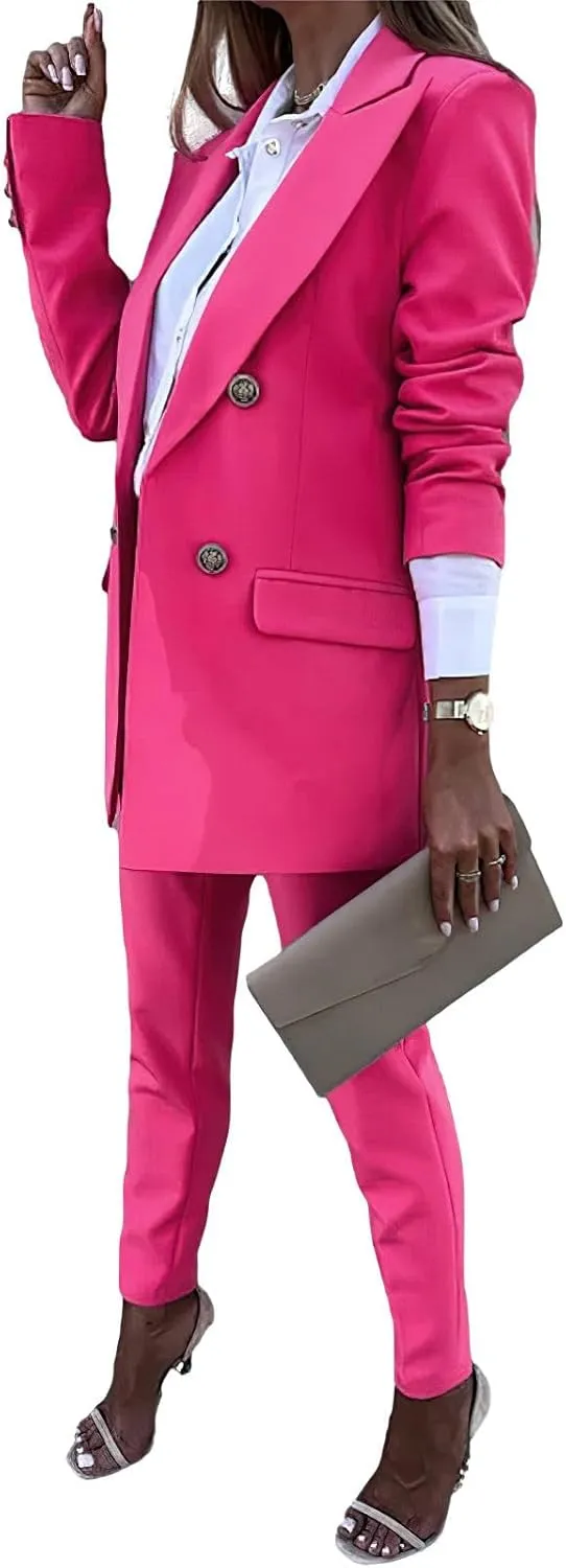 Women's Business Pants Suit with Long Sleeve Buttons Blazer 2 Pieces Office Lady Casual Formal Outfits