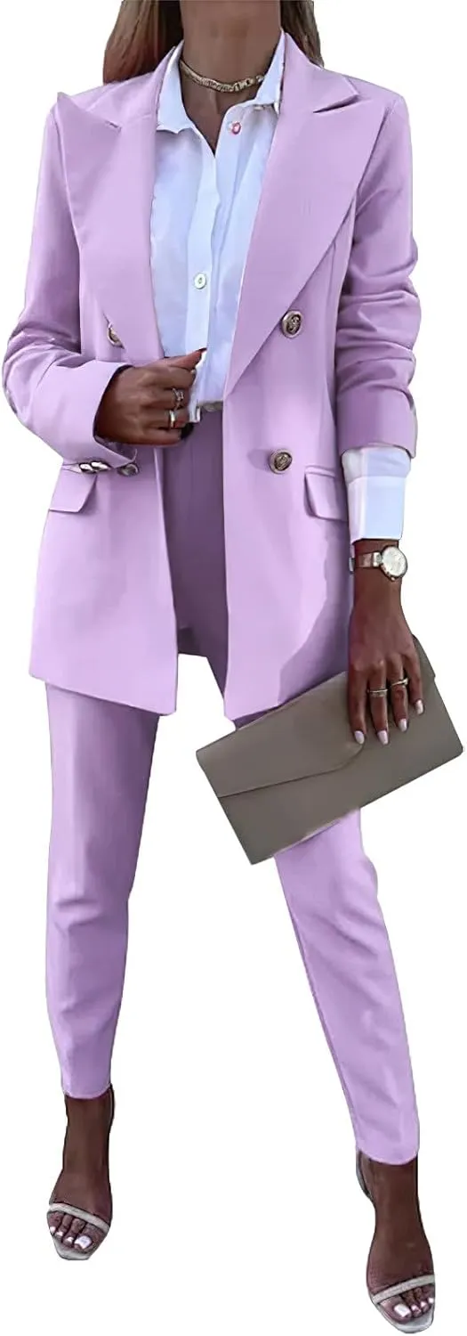 Women's Business Pants Suit with Long Sleeve Buttons Blazer 2 Pieces Office Lady Casual Formal Outfits