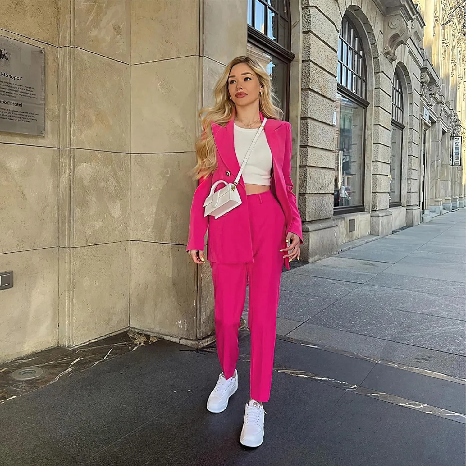 Women's Business Pants Suit with Long Sleeve Buttons Blazer 2 Pieces Office Lady Casual Formal Outfits