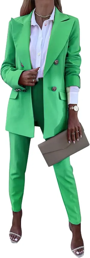 Women's Business Pants Suit with Long Sleeve Buttons Blazer 2 Pieces Office Lady Casual Formal Outfits