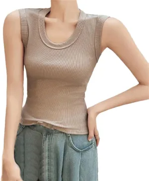 Women's Camisole Sleeveless Solid Straight Shoulders Tank Tops