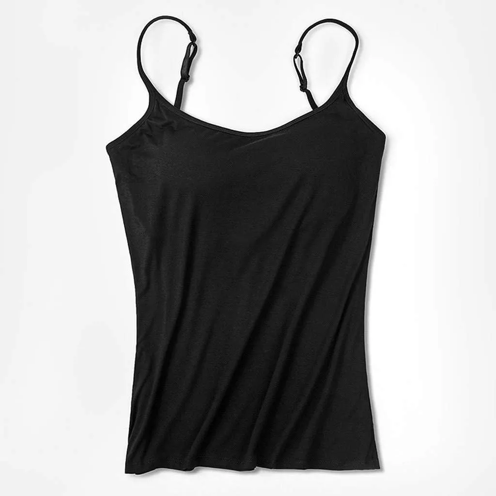 Women's Camisole Tops with Built in Bra Adjustable Spaghetti Straps Cami Tanks Summer Workout Top Undershirts for Yoga