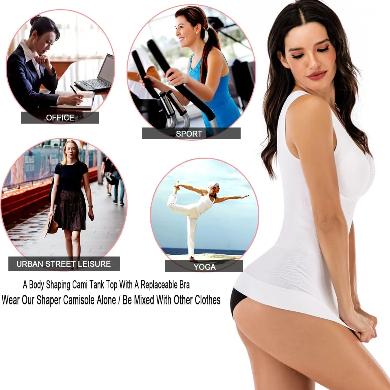 Women's Compression Camisole with Built in Removable Bra Pads Body Shaper Tank Top