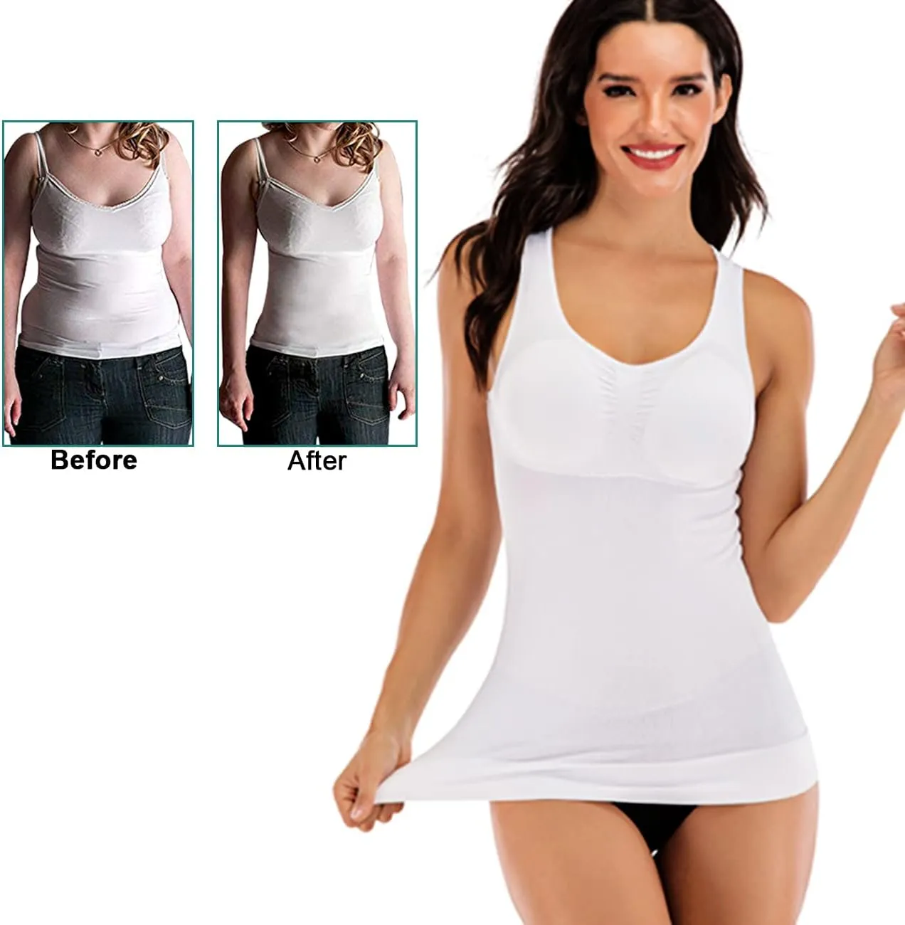 Women's Compression Camisole with Built in Removable Bra Pads Body Shaper Tank Top