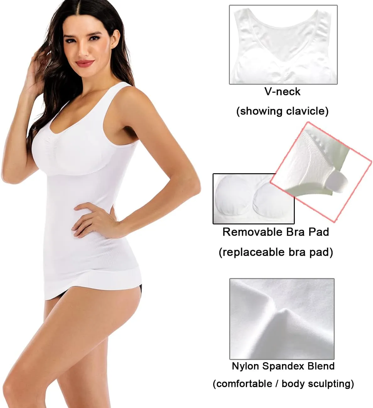 Women's Compression Camisole with Built in Removable Bra Pads Body Shaper Tank Top