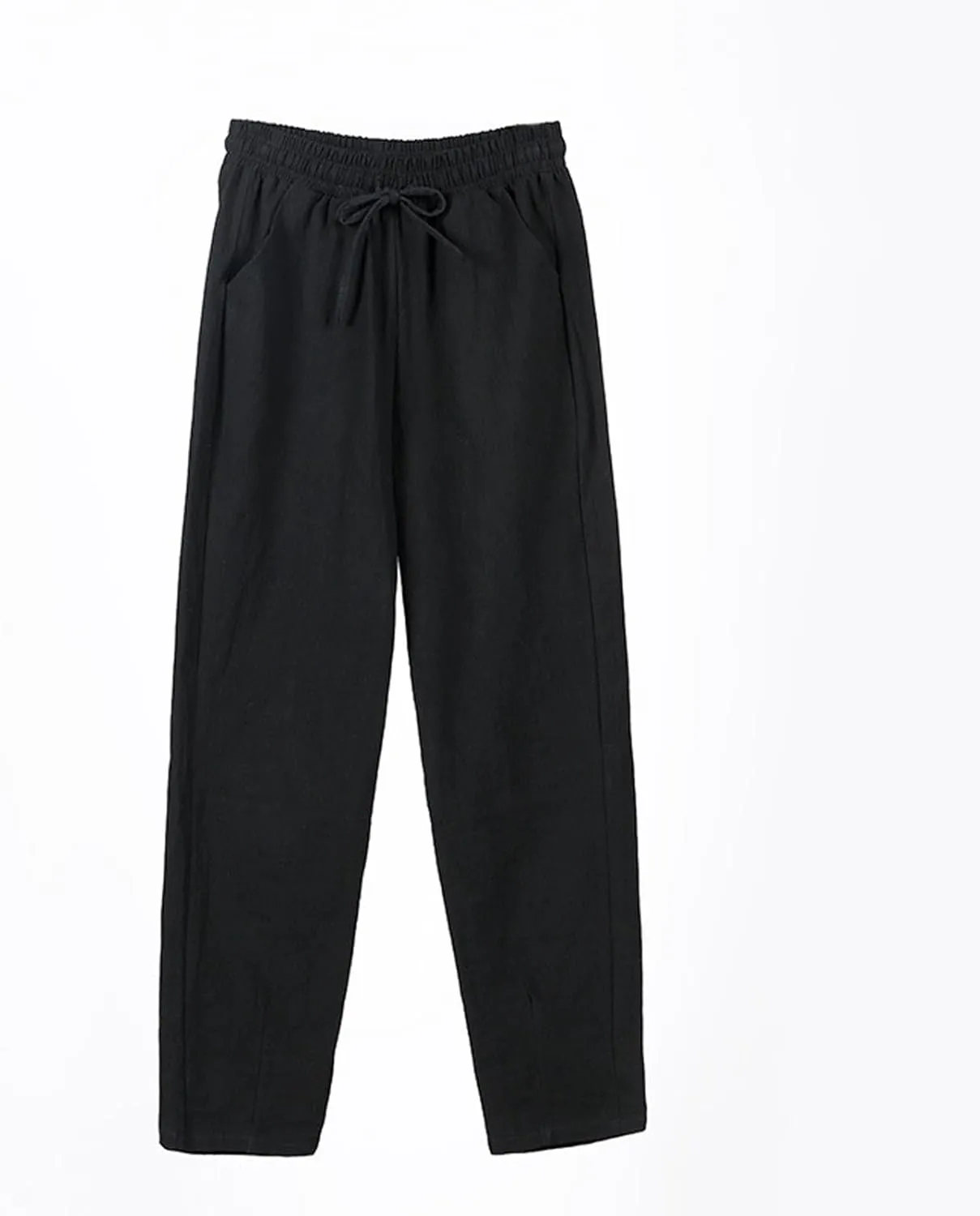 Women's Cotton Linen Straight Leg Pants Elastic Drawstring Casual Trousers with Pockets Summer Pants for Women