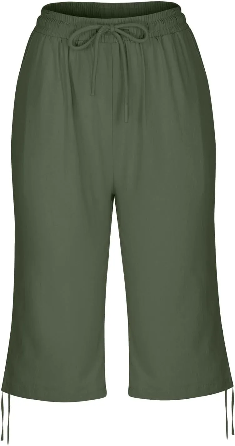 Women's Cotton Linen Summer Palazzo Pants Loose Cotton and Linen Pants Summer Drawstring Waist Wide Leg Pants