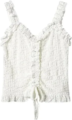 Women's French Sweet Ruffle Drawstring Camisole V-Neck Sleeveless Short Slimming Suspender Tops