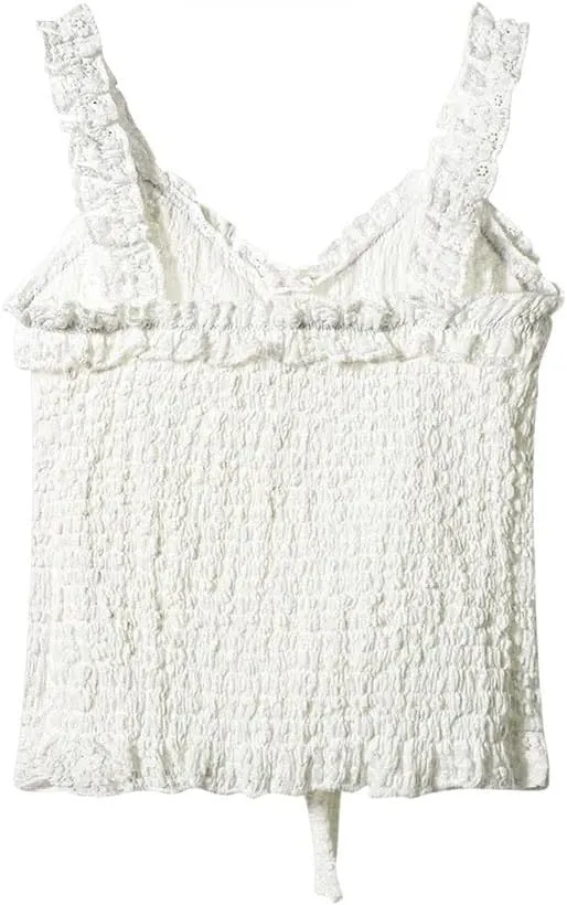 Women's French Sweet Ruffle Drawstring Camisole V-Neck Sleeveless Short Slimming Suspender Tops
