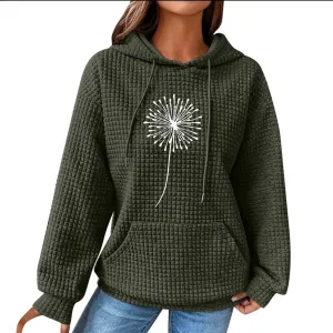 Womens Hoodies Fall Winter Waffle Knit Drawstring Cute Sweatshirts with Pocket Trendy Pullover