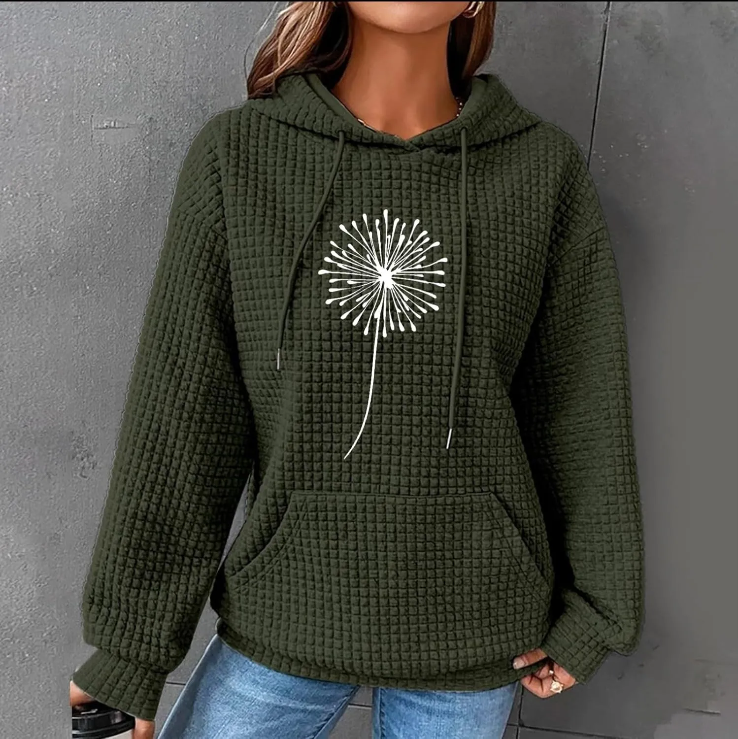 Womens Hoodies Fall Winter Waffle Knit Drawstring Cute Sweatshirts with Pocket Trendy Pullover