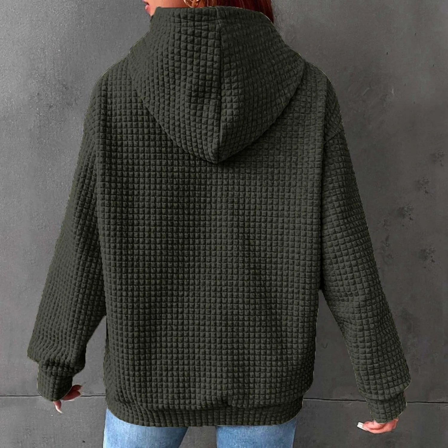 Womens Hoodies Fall Winter Waffle Knit Drawstring Cute Sweatshirts with Pocket Trendy Pullover