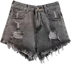 Women's Large Size Denim with Ruffled Shorts Summer Wide Leg Student A-Line Hot Pants Basic Short Jeans