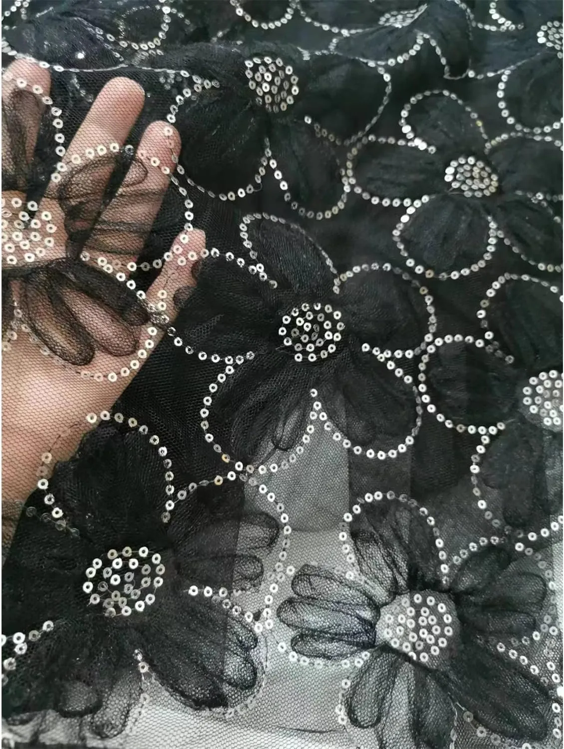 Women's Long Skirt Tulle Lace Tutu Sequin Floral Double-Layered Mesh Elastic High Waist Maxi Party