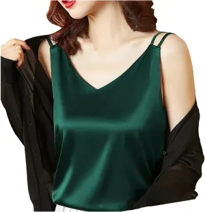 Women's Oversized Camisole Outside V-Neck With Sleeveless Vest Satin Bottom Tops