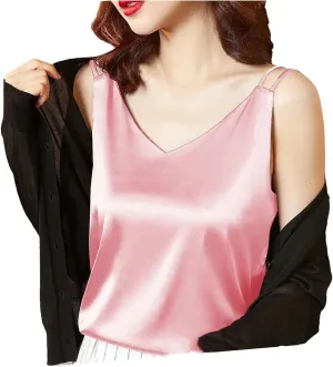 Women's Oversized Camisole Outside V-Neck With Sleeveless Vest Satin Bottom Tops