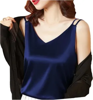 Women's Oversized Camisole Outside V-Neck With Sleeveless Vest Satin Bottom Tops