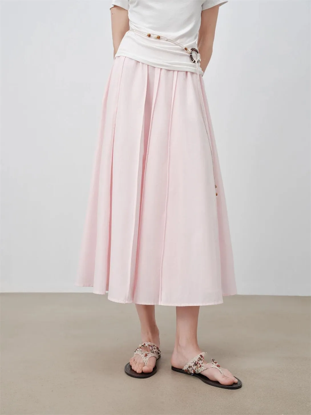 Women's Pleated A-Line Midi Skirt Casual Everyday Office Flared Long Skirt