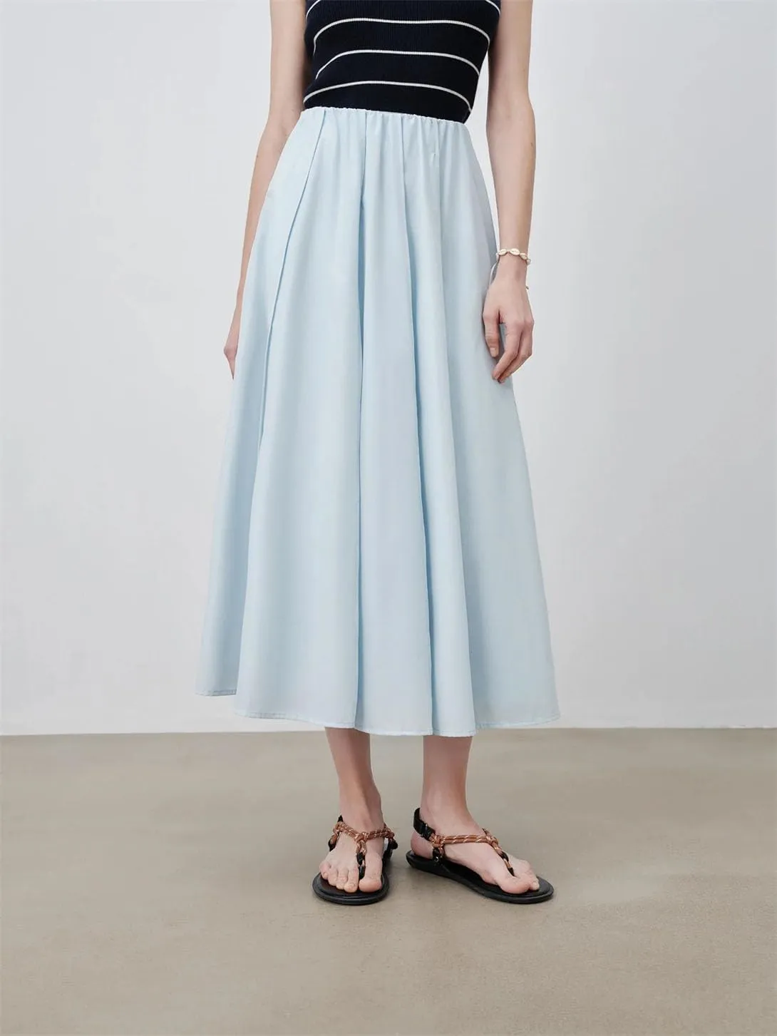 Women's Pleated A-Line Midi Skirt Casual Everyday Office Flared Long Skirt